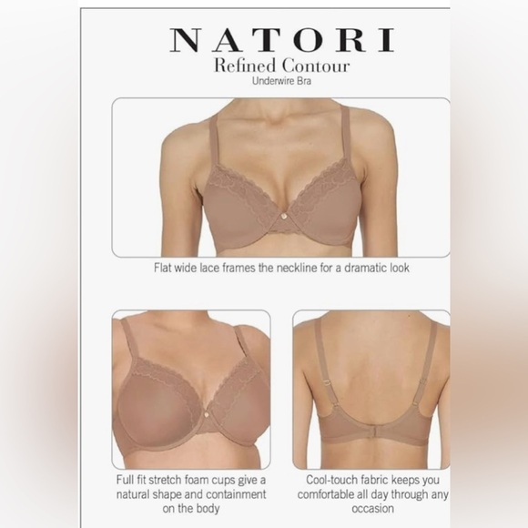 NATORI REFINED CONTOUR UNDERWIRE BRA GOLDMETAL SIZE 36D NEW WITH TAGS - Picture 3 of 6